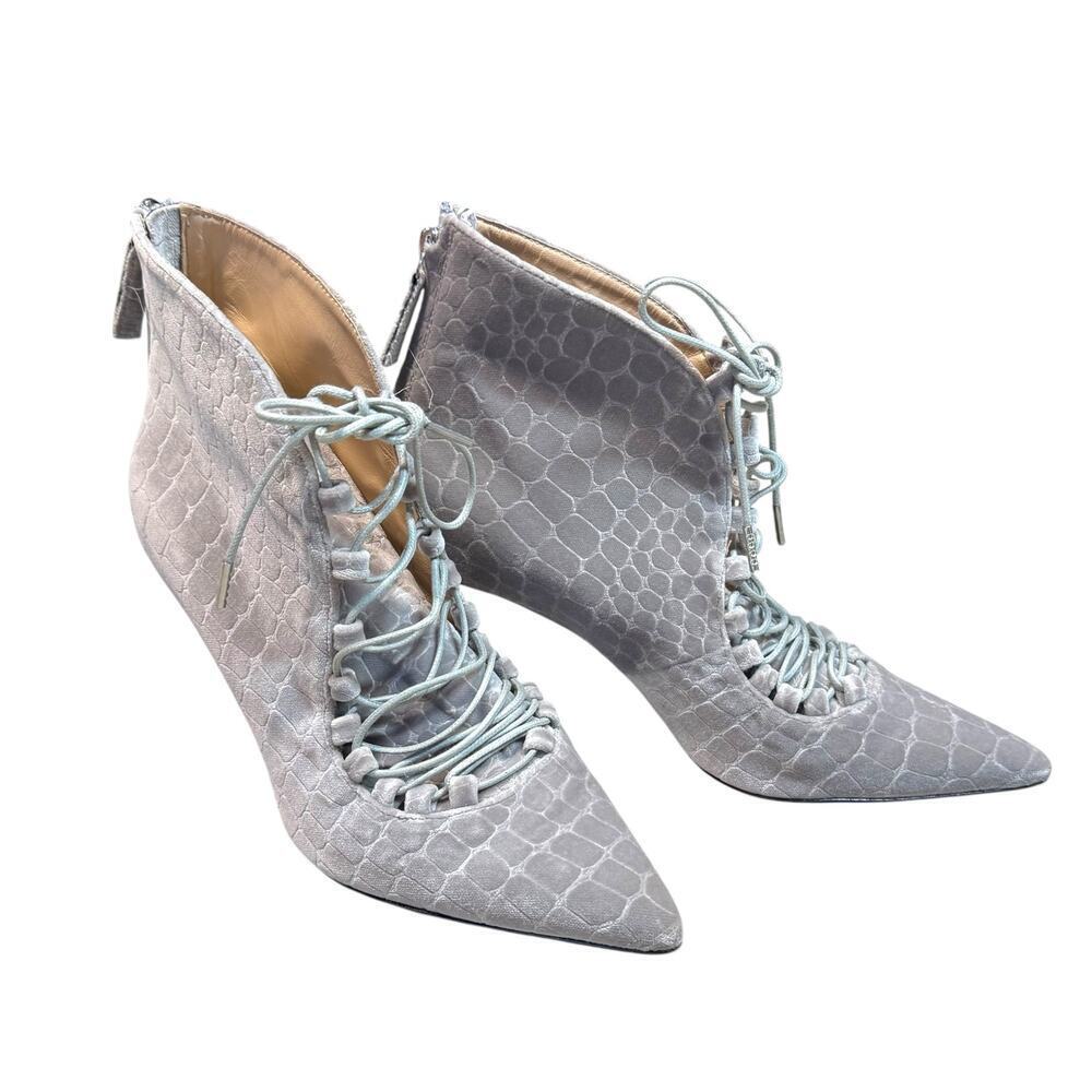 Chelsea Paris Gray Velvet Sabrine Italian Lace Front Booties 6.5